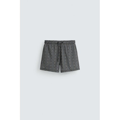 Cropped Swim Trunks with Geometric Pattern