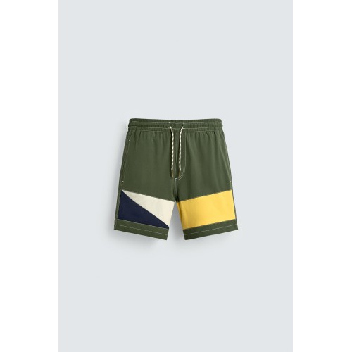 Long Color Block Swim Shorts